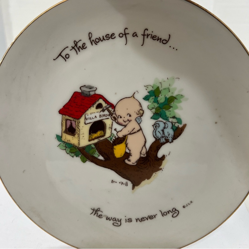 Vintage KEWPIE Porcelain Plate TO THE HOUSE OF A FRIEND 8" Gold Rim COLLECTABLE